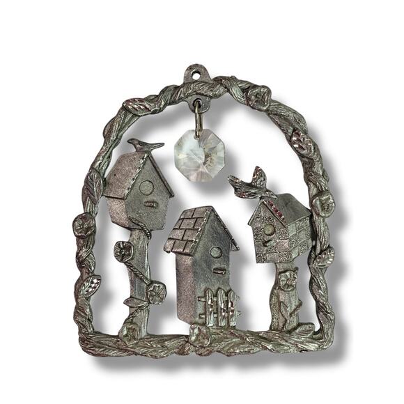 Spoontiques Pewter Ornament Suncatcher Prism Birdhouses 3" #2387 - Picture 1 of 5